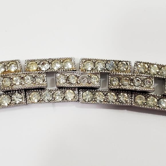Vintage Eisenberg Ice Clear Rhinestone Silver Tone Link Bracelet  Safety Chain - Picture 8 of 16